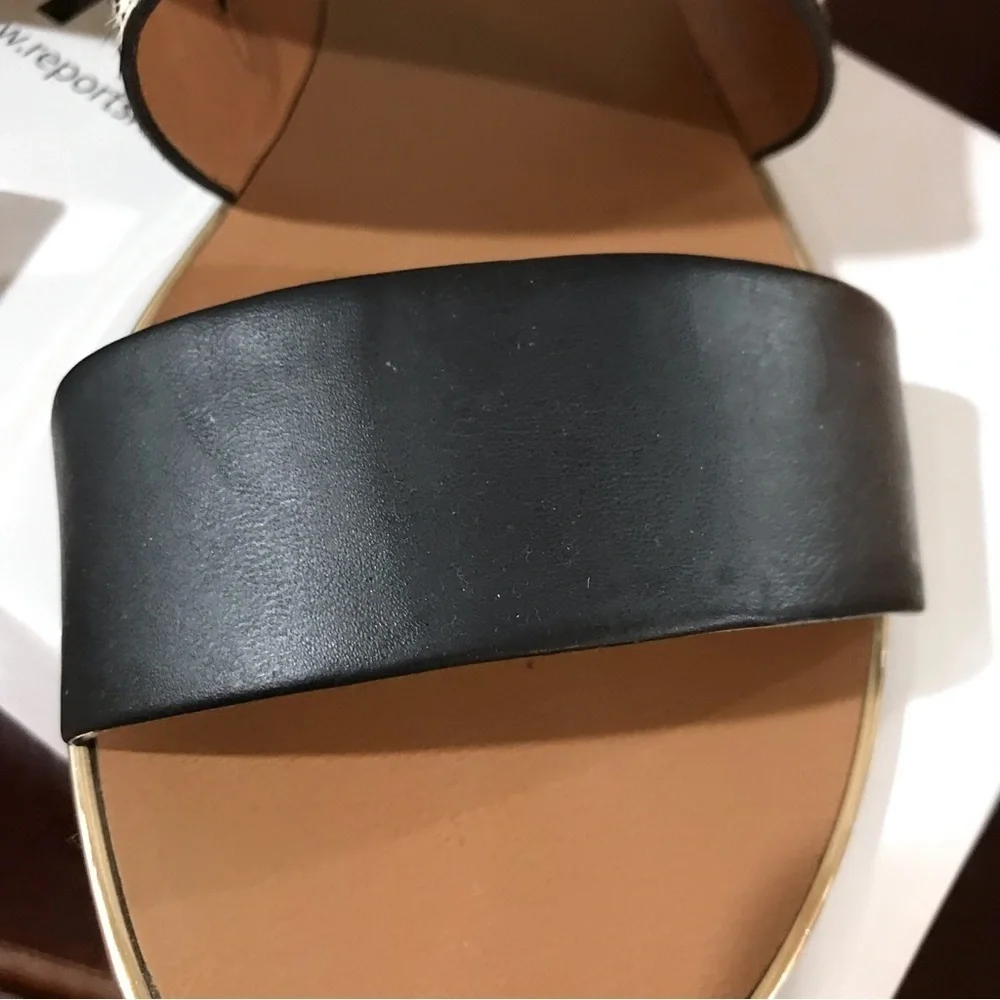 🦓REPORT Black Exotic Slip On Sandals